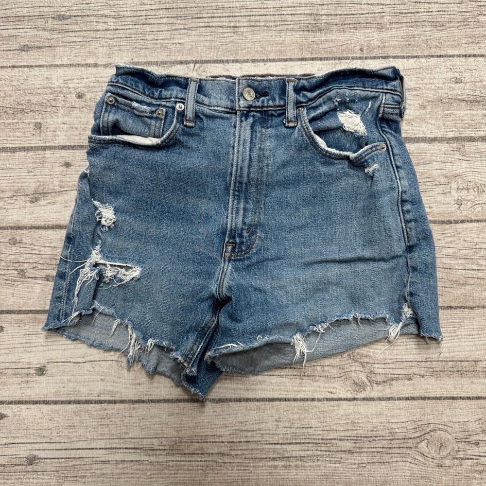 Abercrombie & Fitch Mom Shorts Women's 2 Blue High Rise Distressed Cut Off Denim